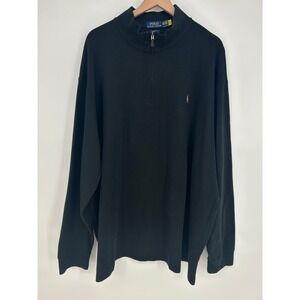 Polo Ralph Lauren Classic Estate Rib‎ Quarter Zip Pullover Sweater In Black- 3XB